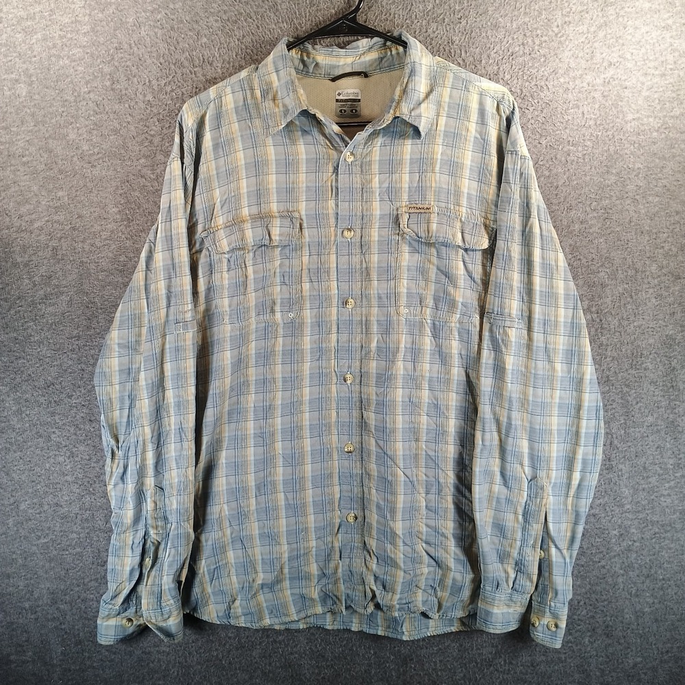 Columbia Titanium Omni-Dry Shirt Mens Large Plaid Fishing Vented Pockets Rolltab